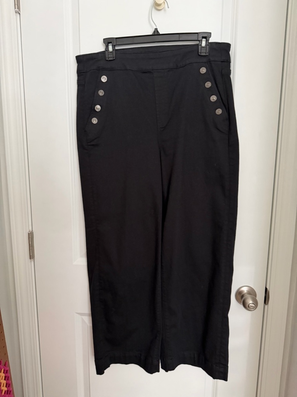 Black Wide-Leg Button Accent Pants